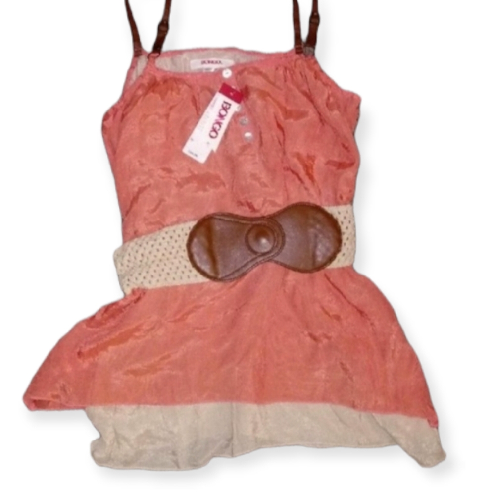 BONGO coral peasant top with vegan leather Straps size medium